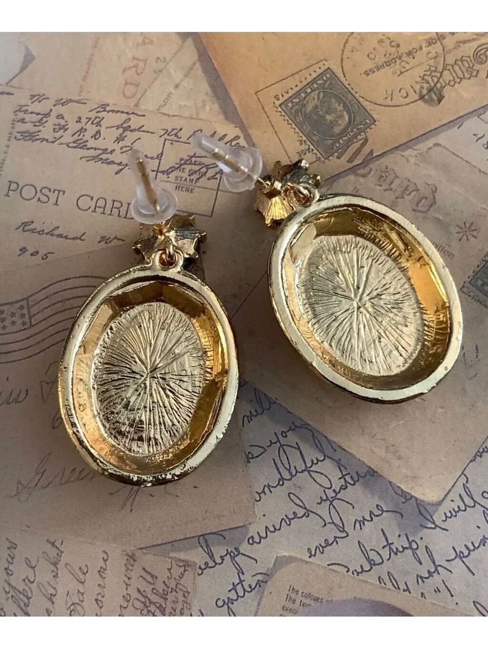 Elegant Cameo Dangle Earrings with Black and Gold Charm
